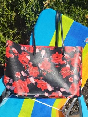 ✨️Victoria's Secret Black Tote with Red Floral Design